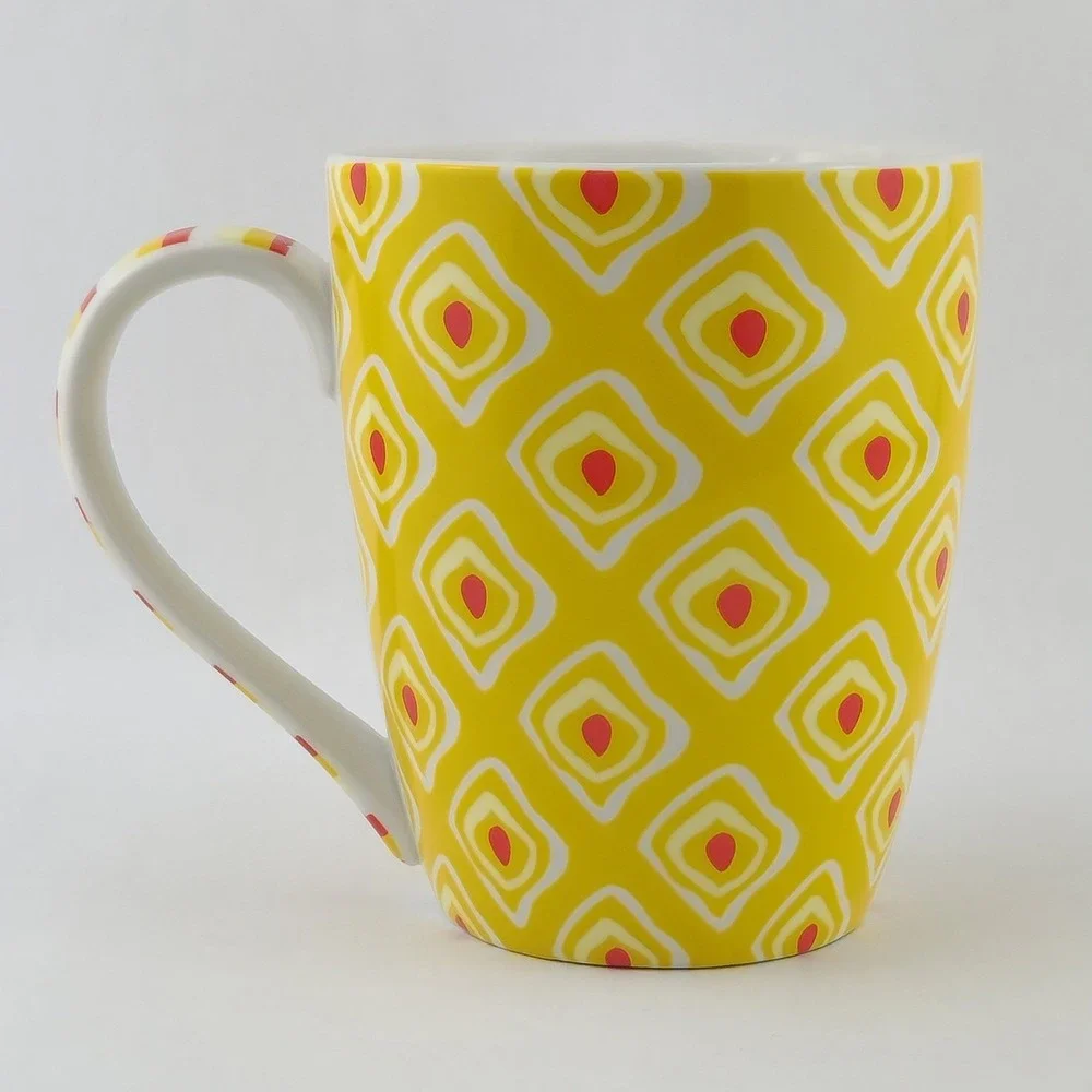 Pier 1 Imports Good Morning Sunshine Mug Yellow Honeycomb Geometric Coffee Cup